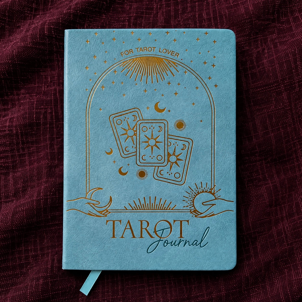 Tarot journal notebook blue cover with gold tarot design A5 format