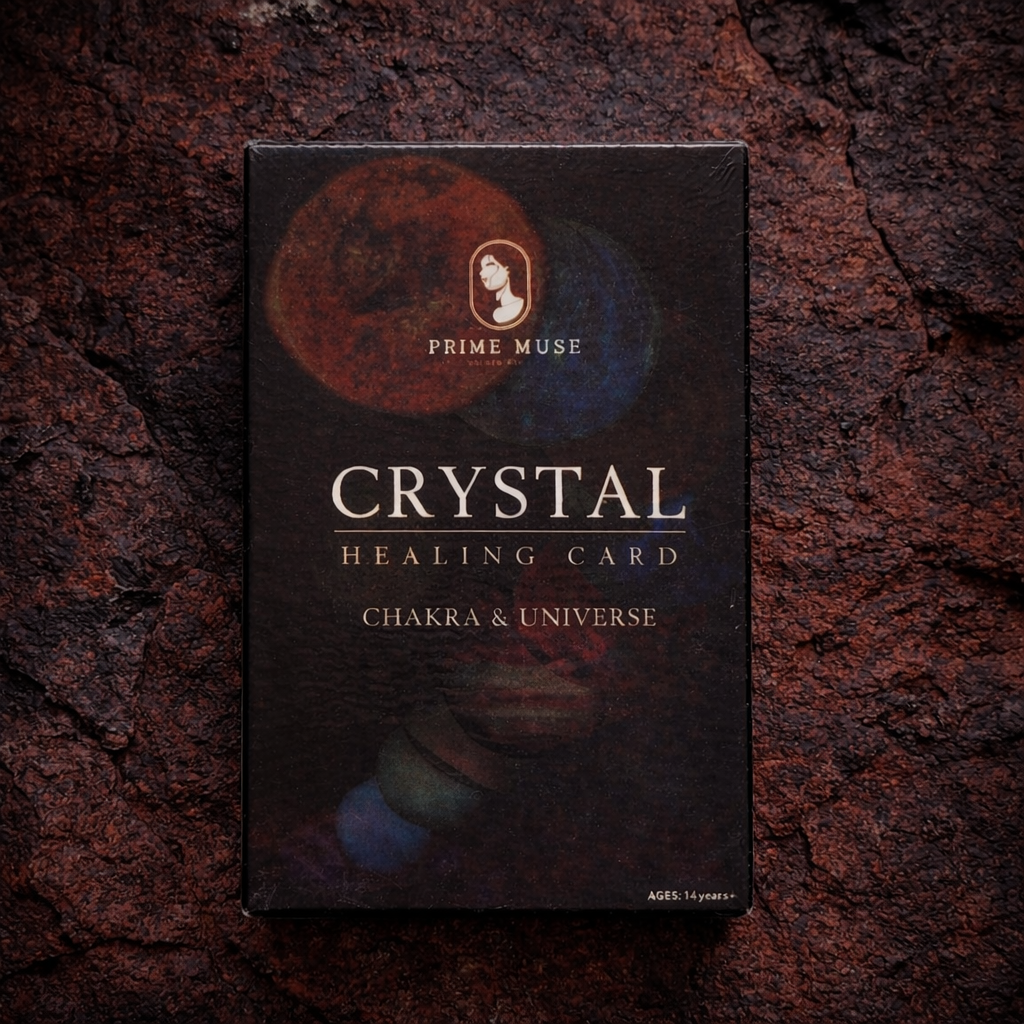 Prime Muse Crystal Healing Card Chakra & Universe deck box with red and blue cosmic artwork.