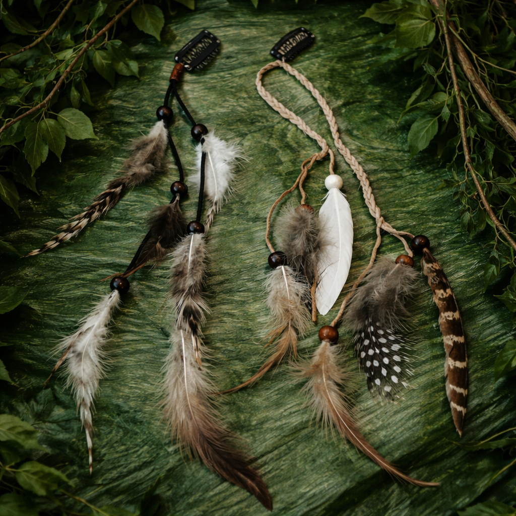 Boho plunksnų plaukų segtukai